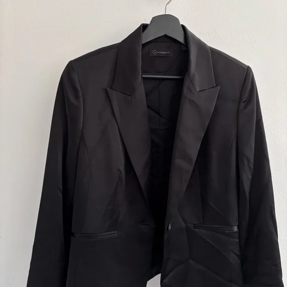 Black Satin Button Front Blazer Jacket Size 8 - Picture 2 of 14